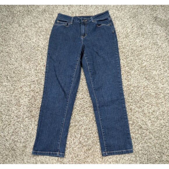 LL Bean Cropped Jeans Women's 8 M Tall Blue Capri Stretch Classic Fit Denim - Picture 1 of 6